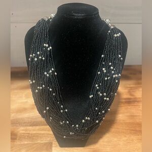 Black Beaded Chunky Statement Necklace